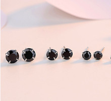 1 пара, женские маленькие серьги с черным камнем, милые, серебристые, 4/5/6 мм, круглые серьги-гвоздики, винтажные свадебные серьги для женщин 2024 - купить недорого