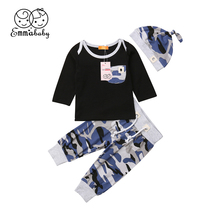 Conjunto de ropa de niño recién nacido, 0 a 24 meses, para chico de manga larga Camiseta de algodón, pantalones de camuflaje, sombrero, 3 uds. 2024 - compra barato