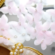 10 шт/партия розовые белые кружевные вставки, аппликация цветок жемчуг стерео бабочка свадебное платье DIY Материал Фата невесты украшение 2024 - купить недорого