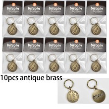 Hot 10pcs/Lot 25mm Bitcoin Keychain Bit coin Cryptocurrency Keychain  24K Gold Or Antique Brass Plated 2024 - buy cheap