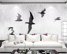 Пользовательские обои Beibehang в китайском стиле, ручная роспись, Летающие птицы, черно-белый скандинавский диван, фон для телевизора, 3d обои 2024 - купить недорого