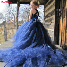Платье-пачка для девочек poshy DREAM, темно-синее кружевное платье с длинным шлейфом для девочек, детская одежда темно-синего цвета 2024 - купить недорого