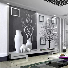 Обои beibehang на заказ, большие высококачественные современные черно-белые художественные вазы, 3D фоновые настенные обои для гостиной, спальни, телевизора 2024 - купить недорого
