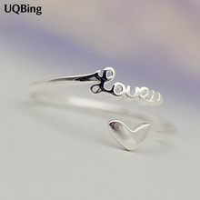 New Arrivals 925 Sterling Silver Letter Lover With Heart Rings Adjustable Open Rings 2024 - buy cheap