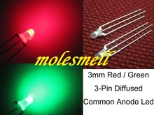Free shipping 100pcs 3mm diffused Dual Bi-Color Red/Green Bright 3-Pin Led Common Anode Leds Lamp 2024 - buy cheap