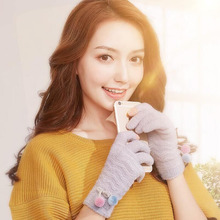 Bing yuan hao xuan 2018 luvas de tricô para smartfone, luvas femininas para outono inverno ao ar livre coreanas fofas de lã quente e luvas de veludo 2024 - compre barato
