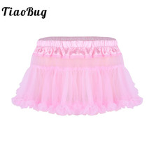 TiaoBug Men Sexy Crossdressing Sissy Skirt Satin Elastic Waistband Ruffled Soft Tulle Layered Short Mini Tutu Hot Erotic Skirt 2024 - buy cheap