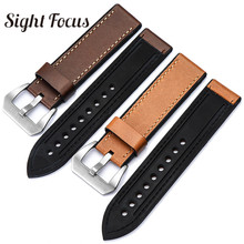20 22 24 26mm Italian Leather Silicone Rubber Lining Watch Strap for Pam Tudor Garmin Watch Band for Sunnto Dive Watch Belt Men 2024 - buy cheap