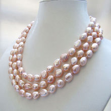 3 strands genuine natural pink baroque freshwater pearl necklace 8-9mm 2024 - buy cheap