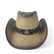 Chapéu de vaqueiro ocidental, chapéu de cowboy da moda, feminino, masculino e feminino, com fita de couro punk 2024 - compre barato