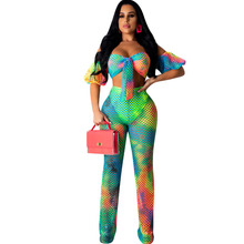 Verão nova malha imprimir jumpsuit two-piece club party sexy tubo set top macacão 2024 - compre barato