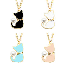 DIY Meow Kitty Pendant For Girl Cute Choker Crystal Rhinestone Necklace Pearl Cat Necklaces&Pendants Christmas Gift DropShipping 2024 - buy cheap
