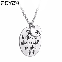 Collar con colgante de golondrina de forma ovalada, estampado A mano "She Believed She Could So She Did", regalos para tu amiga 2024 - compra barato