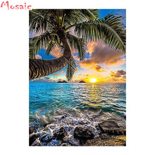 5D Diamond Cross Stitch resin Full Square Diamond Sets DIY Diamond Painting Scenery Diamond Embroidery Sunrise Beach Sea Water 2024 - buy cheap