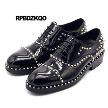 Lace Up Big Size Pointed Toe Street Style Metal New Rivet Oxfords Brand Men Italian Shoes For Wedding Patent Leather Black Stud 2022 - buy cheap
