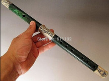 ymying Chinese handwork old Tibet-Silver Carved Dragon Phoenix antique Jade Flute length 38cm 2024 - buy cheap