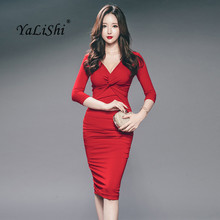 2020 Spring Party Sexy Women Dress High Quality Bandage Vintage Vestidos Bodycon Dresses 3/4 Sleeve V-Neck Draped Pencil Dress 2024 - buy cheap