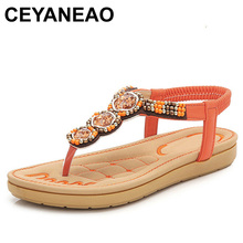 Ceyaneaoconfortável sandálias boêmias elásticas, de tira fashion, sapatos de praia femininos, sandálias de beadingcasual preto laranja 2024 - compre barato
