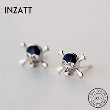 INZATT Punk Skeleton Black Enamel Stud Earrings For Men 925 Sterling Silver Fine Jewelry Trendy Accessories Gift 2024 - buy cheap