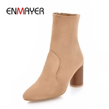 Enmori-Botas de tacón alto para mujer, botines con cremallera y punta estrecha, de tacón redondo, talla grande 34-43, ZYL702 2024 - compra barato