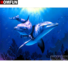 Алмазная 5D картина HOMFUN «животный Дельфин», вышивка крестиком, вышивка квадратными/круглыми стразами, домашний декор, подарок, A11838 2024 - купить недорого