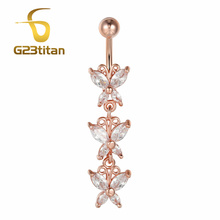 Кольцо G23titan для пупка с фианитом, ювелирное изделие для пирсинга тела с вставкой в виде бабочки, пупка цвета розового золота 2024 - купить недорого