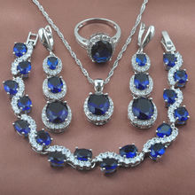 AAA Quality Blue Crystal Jewelry Sets Women' s Zirconia Bracelet Silver Color Necklace Pendant Earrings Ring YZ0119 2024 - buy cheap