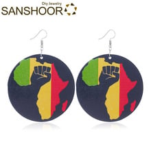 SANSHOOR Printed Afro Colors Power Fist Wood Drop Earring African Map Fighting Dangler Jewelry For Black Women Gifts 1Pair 2024 - buy cheap