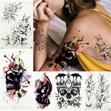 Cones 3d tatuagens de braço e pescoço, tatuagens temporárias para pernas corporais, pintura de arte, adesivos de tatuagem flash de flor, caveira death peônia 2024 - compre barato
