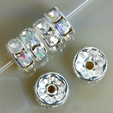 Cuentas espaciadoras de diamantes de imitación para fabricación de joyas, cuentas metálicas transparentes de 10MM, cristal plateado, 100 Uds., envío gratis 2024 - compra barato