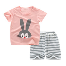 Комплект летней детской одежды из 2 предметов, Одежда для новорожденных, комбинезон для маленьких мальчиков, одежда для младенцев с принтом кролика, костюм, короткая футболка и штаны, наряды 2024 - купить недорого