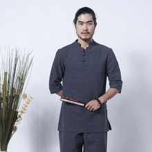 Traje de Kung Fu de lino chino para hombre, conjuntos tradicionales de Wu Shu, uniforme de Tai Chi, ropa de Yoga, ropa tradicional china 2024 - compra barato
