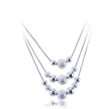 Bijoux 3 Layer Beads Necklaces & Pendants Link Chain  silver color Necklace Women Fashion 18 Inch Wedding Party Gifts 2024 - buy cheap