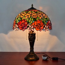 Lámpara de mesa Tiffany con flores rosas de 16 pulgadas estilo campestre, lámpara de vitral para lámpara de noche para dormitorio E27 110-240V 2024 - compra barato