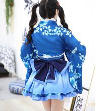 Disfraz de Anime floral para mujer, Kimono azul para fiesta de Halloween, de Eli Ayase Awaken 2024 - compra barato