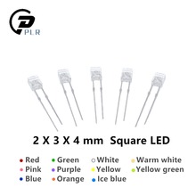 Refletor de luz de led quadrado 2*3*4mm, 1000 peças, ultra brilhante, vermelho, verde, amarelo, rosa, laranja, roxo, branco quente, gelo, azul 234
