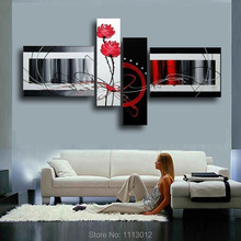 High Quality Home Decoration On Canvas Flower Oil Painting Large Red White Modern Abstract Home Wall Art Picture For Living Room 2024 - buy cheap