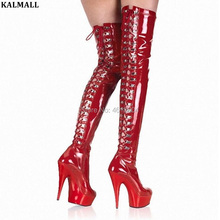 KALMALL Sexy Women Nightclub Exotic Pole Dancer Thigh High Boots Platform Fetish Shoes Over-The-Knee Lace Up Super High Heels 2024 - buy cheap