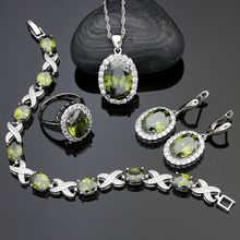 Olive Green Stone White Crystal 925 Silver Jewelry Sets For Women Party Accessories Earrings/Pendant/Ring/Bracelet/Necklace Set 2024 - buy cheap