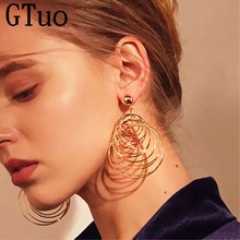 Wholesale Gold Silver Color Big Round Long Dangle Drop Earrings for Women Vintage Fashion Statement Earrings Jewelry Brincos 2024 - buy cheap