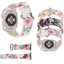 Correa de cuero con flores para Apple Watch, pulsera Floral para Apple Watch Series 5 4 3 2 1, 42mm 44mm 38mm 40mm 2024 - compra barato