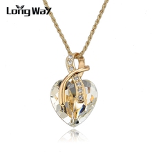 LongWay Fashion Necklaces For Women 2019 Classic Austrian Crystal Heart Pendant Necklace Gold Color Chain Necklace SNE140228 2024 - buy cheap