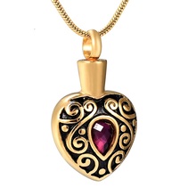 IJD9008-collar de acero inoxidable para cenizas, urna con colgante de cremación, patrón de amor, corazón de cristal, piedra de nacimiento para joyería familiar 2024 - compra barato