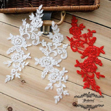 YACKALASI 10 Pairs Wedding Lace Appliqued Flower 3D Floral Wedding Trims Accessories Veil Hair Accessory Red 24.5*9.5cm 2024 - buy cheap