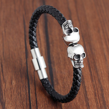 Hyperbole-pulseira masculina de couro trançado, bracelete leahter de aço inoxidável com caveira, bracelete legal para homens 2024 - compre barato