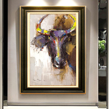 Animales abstractos de pintura al óleo e impresiones en lienzo, arte de pared, imágenes coloridas de cabeza de toro para decoración de sala de estar, sin marco 2024 - compra barato