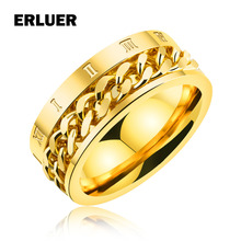 Drop Shipping Fashion Rotatable Chain Mens Rings Party Jewelry Classic Roman Stainless Steel Ring For Men Women gold color Anel 2024 - buy cheap