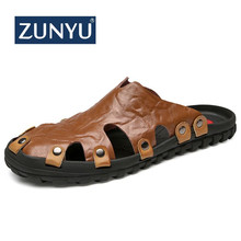 ZUNYU New Summer Men Leather Slippers Fashion Male Slippers High Quality Summer Beach Slippers Men's Massage Slipper Big Size 48 2024 - buy cheap