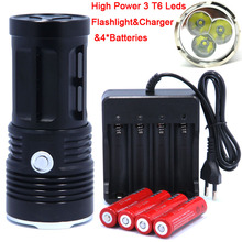 3T6 led Flashlight light 3*  XM-L T6  torch 3 Mode 6000 Lumen Flashlight with 4x18650 Rechargeable Battery + charger 2024 - buy cheap