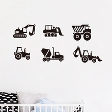 Set of 6 Construction Vehicles Wall Decal Sticker Boys Room Wall Creative Decoration Vinyl Art Sticker Kids Room Mural Art Decor 2024 - buy cheap